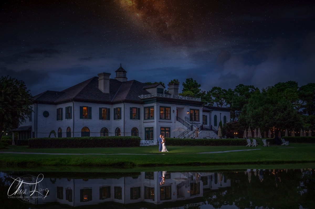 Bride & groom   - twilight wedding photo - portersnect country club - wedding venue ideas - wilmington nc wedding photographers - creative wedding photo - signature portrats - wedding ideas - bride - groom - wedding dress - 