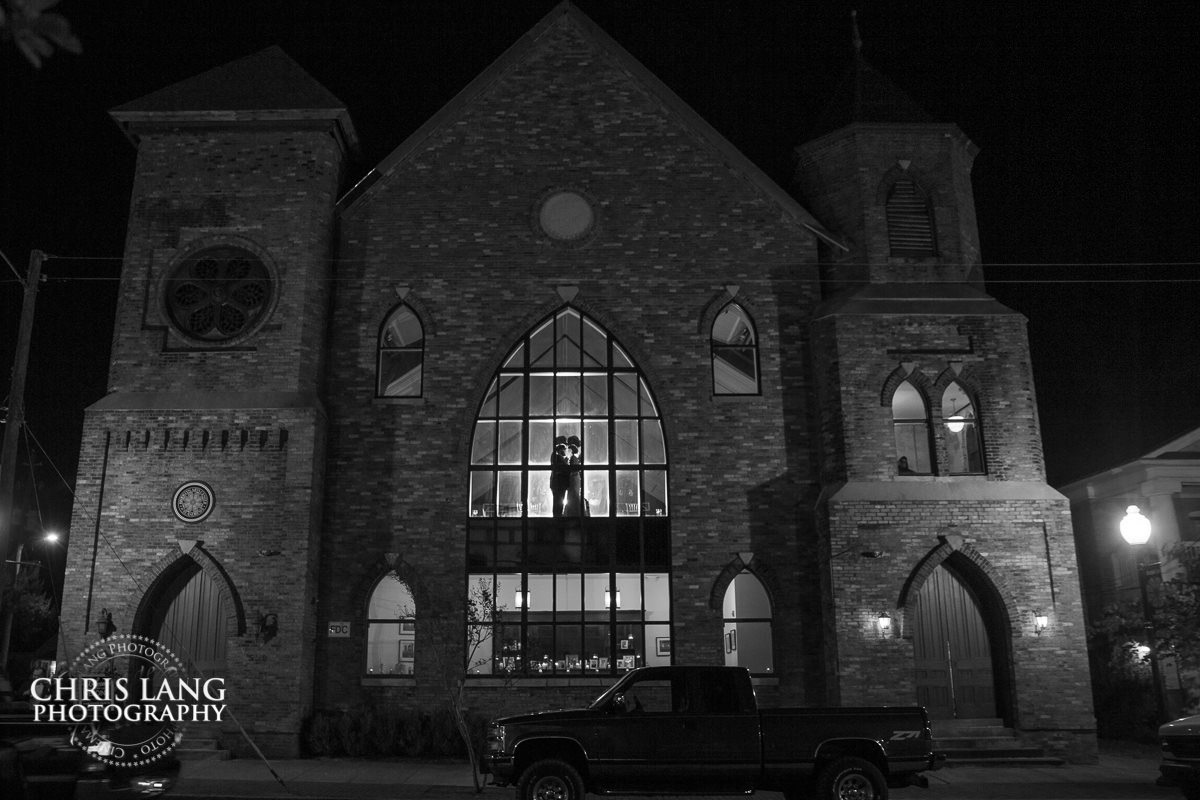 brooklyn arts center weddings -  Wilmington wedding photography - night wedding photography - evening wedding photos- bride - groom -  night time wedding photo ideas - low light wedding photography - wilmington nc wedding photographers